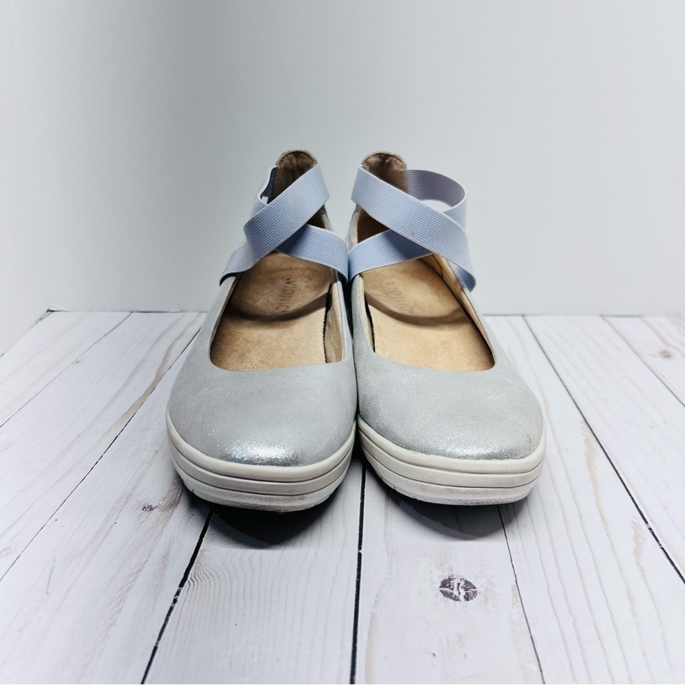 Vionic Ellery Nubuck Supportive Metallic Leather Wedges in Blue Haze Size 7 - Picture 5 of 11
